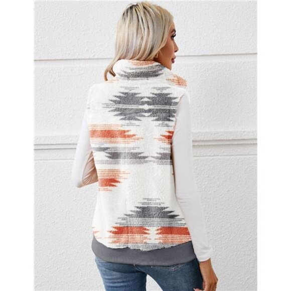 New Womens Fuzzy Fleece Vest, Casual Warm Sleeveless Zip Up Sherpa Vest - Picture 4 of 6